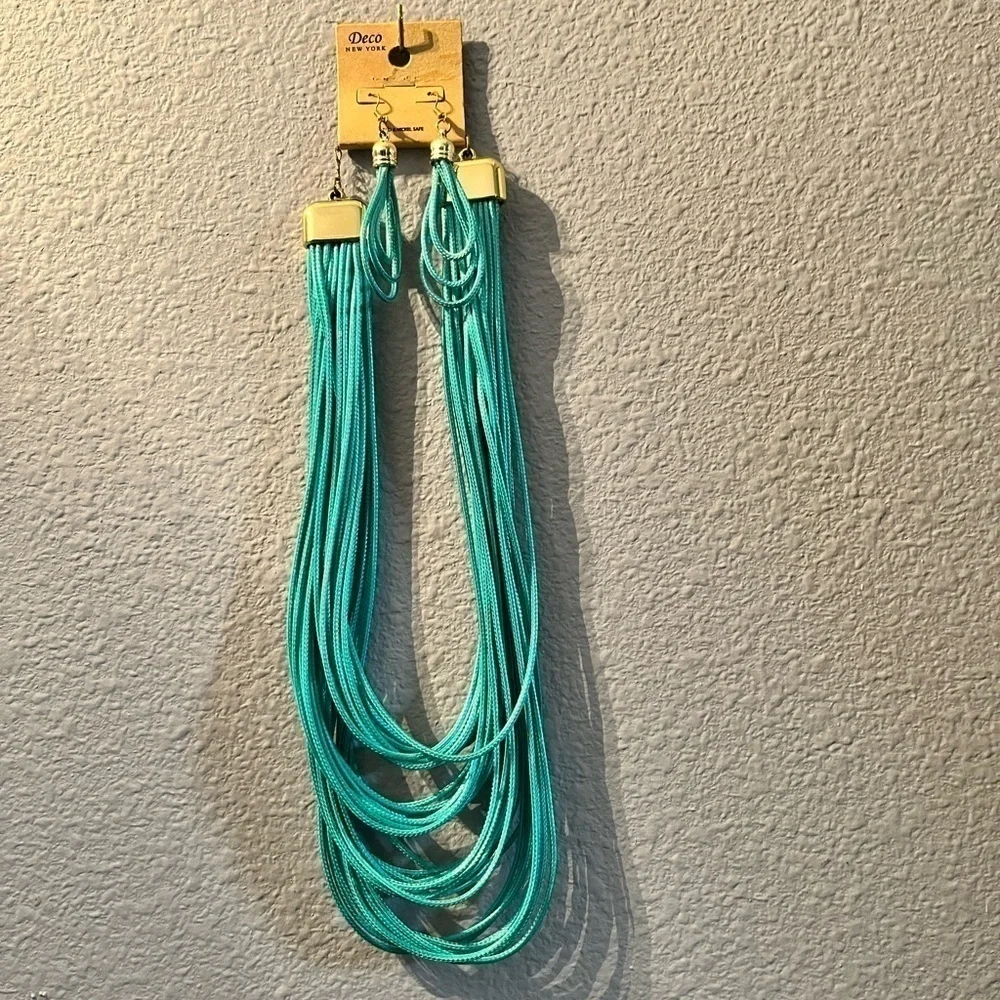 Turquoise cascade rope necklace earring set